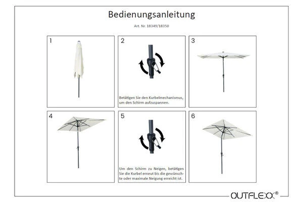 OUTFLEXX Mittelstockschirm, Hellgrau, Pulverbesch. Aluminium/Polyester PA-beschichtet, 270x150cm 12 OUTFLEXX Mittelstockschirm, Hellgrau, Pulverbesch. Aluminium/Polyester PA-beschichtet, 270x150cm - Image 12