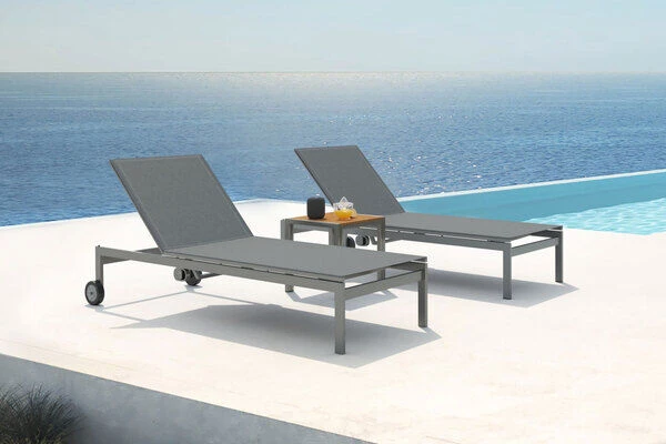 OUTFLEXX 2er-Set Rollliege, Silber, Edelstahl/Teak, 212x71x36 Cm, Mit Beistelltisch 45x45cm 1 OUTFLEXX 2er-Set Rollliege, Silber, Edelstahl/Teak, 212x71x36 Cm, Mit Beistelltisch 45x45cm