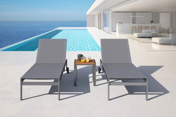 OUTFLEXX 2er-Set Rollliege, Silber, Edelstahl/Teak, 212x71x36 Cm, Mit Beistelltisch 45x45cm 2 OUTFLEXX 2er-Set Rollliege, Silber, Edelstahl/Teak, 212x71x36 Cm, Mit Beistelltisch 45x45cm - Image 2