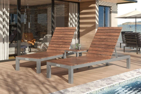 Villana 2er Sonnenliegen-Set, Alu/FSC-Akazienholz, 201x70x32,5cm, 4-fach Verstellbar, Mit Beistelltisch 45x45cm 1 Villana 2er Sonnenliegen-Set, Alu/FSC-Akazienholz, 201x70x32,5cm, 4-fach Verstellbar, Mit Beistelltisch 45x45cm