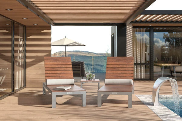 Villana 2er Sonnenliegen-Set, Alu/FSC-Akazienholz, 201x70x32,5cm, 4-fach Verstellbar, Mit Beistelltisch 45x45cm 2 Villana 2er Sonnenliegen-Set, Alu/FSC-Akazienholz, 201x70x32,5cm, 4-fach Verstellbar, Mit Beistelltisch 45x45cm – Bild 2