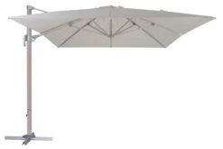 OUTFLEXX Ampelschirm, Creme, Aluminium In Holzoptik, 400x300cm, Inkl. Plattenständer