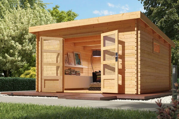 KARIBU Blockbohlenhaus Trittau 6, Fichtenholz Ca. 40 Mm, Pultdach, 1 KARIBU Blockbohlenhaus Trittau 6, Fichtenholz Ca. 40 Mm, Pultdach,