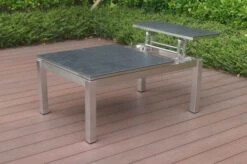 OUTFLEXX Multifunktionstisch, Grau Marmoriert, Glaskeramik / Edelstahl, 100/118x70/90x45/60cm, Platten Mehrfach Verstellbar -Doppler Verkäufe 21657 3.JPG