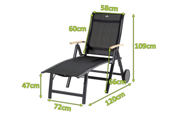 HARTMAN Alice Sonnenliege, Xerix/schwarz, Alu/Teak, 190x109x72cm, FSC-Teak Armlehnen 2 HARTMAN Alice Sonnenliege, Xerix/schwarz, Alu/Teak, 190x109x72cm, FSC-Teak Armlehnen - Image 2