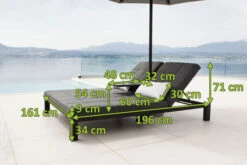 OUTFLEXX Twin Doppelliege, Sooty/marble, Alu/Sunbrella, 196 X 161 X 34 Cm, Rückenlehne Verstellbar, Inkl. Beistelltisch Und 1x Rückenkissen -Doppler Verkäufe 23469 mass.jpg