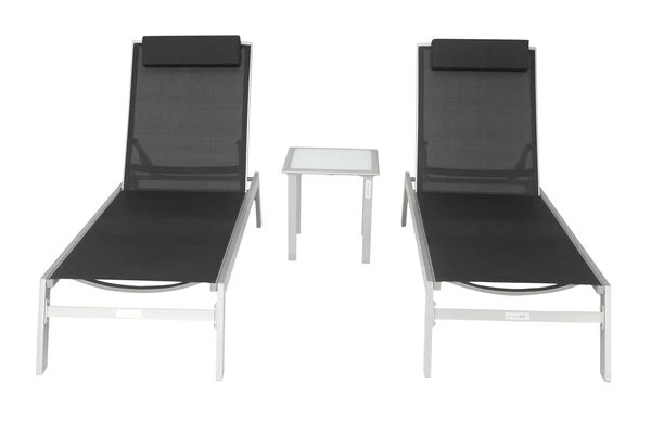 VILLANA 2er-Set Sonnenliegen, Silber/schwarz, Alu/Textil, 198x66x32cm, Mit Beistelltisch 45x45cm 2 VILLANA 2er-Set Sonnenliegen, Silber/schwarz, Alu/Textil, 198x66x32cm, Mit Beistelltisch 45x45cm – Bild 2