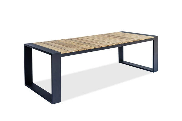 OUTFLEXX Kona Esstisch, Dark Grey/natur, Alu/recycled FSC®-Teak, 240x100x76cm, Rustikal Gebürstet, U-Gestell 2 OUTFLEXX Kona Esstisch, Dark Grey/natur, Alu/recycled FSC®-Teak, 240x100x76cm, Rustikal Gebürstet, U-Gestell - Image 2