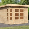 KARIBU Gartenhaus Kastorf 6, Naturbelassen, Fichtenholz 28mm, 305 X 274 X 222 Cm, Flachdach, Inkl. Oberlicht