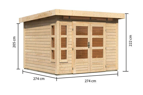 KARIBU Gartenhaus Kastorf 6, Naturbelassen, Fichtenholz 28mm, 305 X 274 X 222 Cm, Flachdach, Inkl. Oberlicht 5 KARIBU Gartenhaus Kastorf 6, Naturbelassen, Fichtenholz 28mm, 305 X 274 X 222 Cm, Flachdach, Inkl. Oberlicht - Image 5