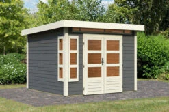KARIBU Gartenhaus Kastorf 6, Terragrau, Fichtenholz 28mm, 305 X 274 X 222 Cm, Flachdach, Inkl. Oberlicht