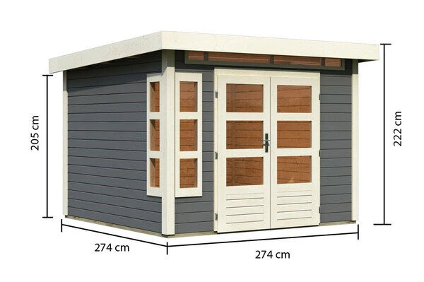 KARIBU Gartenhaus Kastorf 6, Terragrau, Fichtenholz 28mm, 305 X 274 X 222 Cm, Flachdach, Inkl. Oberlicht 5 KARIBU Gartenhaus Kastorf 6, Terragrau, Fichtenholz 28mm, 305 X 274 X 222 Cm, Flachdach, Inkl. Oberlicht - Image 5