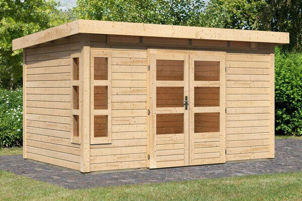 KARIBU Gartenhaus Kastorf 7, Naturbelassen, Fichtenholz 28mm, 396 X 244 X 222 Cm, Flachdach, Inkl. Oberlicht 2 KARIBU Gartenhaus Kastorf 7, Naturbelassen, Fichtenholz 28mm, 396 X 244 X 222 Cm, Flachdach, Inkl. Oberlicht - Image 2