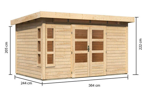 KARIBU Gartenhaus Kastorf 7, Naturbelassen, Fichtenholz 28mm, 396 X 244 X 222 Cm, Flachdach, Inkl. Oberlicht 5 KARIBU Gartenhaus Kastorf 7, Naturbelassen, Fichtenholz 28mm, 396 X 244 X 222 Cm, Flachdach, Inkl. Oberlicht - Image 5