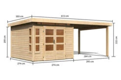 KARIBU Gartenhaus Kastorf 6, Naturbelassen, Fichtenholz 28mm, 612 X 274 X 222 Cm, Flachdach, Anbau 3,2m 13 KARIBU Gartenhaus Kastorf 6, Naturbelassen, Fichtenholz 28mm, 612 X 274 X 222 Cm, Flachdach, Anbau 3,2m -Doppler Verkäufe 30467 1 05.jpg