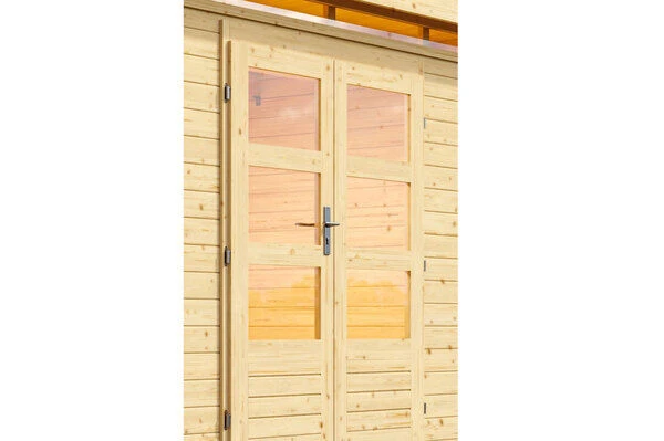 KARIBU Gartenhaus Kastorf 7, Naturbelassen, Fichtenholz 28mm, 702 X 244 X 222 Cm, Flachdach, Anbau 3,2m 2 KARIBU Gartenhaus Kastorf 7, Naturbelassen, Fichtenholz 28mm, 702 X 244 X 222 Cm, Flachdach, Anbau 3,2m - Image 2