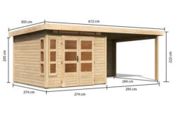 KARIBU Gartenhaus Kastorf6 , Naturbelassen, Fichtenholz 28mm, 612 X 274 X 222 Cm, Flachdach, Anbau 3,2m Mit Rückwand -Doppler Verkäufe 30468 1 05.jpg