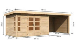 KARIBU Gartenhaus Kastorf7 , Naturbelassen, Fichtenholz 28mm, 702 X 244 X 222 Cm, Flachdach, Anbau 3,2m Mit Rück- Und Seitenwand -Doppler Verkäufe 30469 3 05.jpg