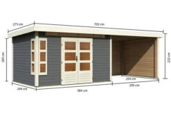KARIBU Gartenhaus Kastorf 7, Terragrau, Fichtenholz 28mm, 702 X 244 X 222 Cm, Flachdach, Anbau 3,2m Mit Rück- Und Seitenwand -Doppler Verkäufe 30469 4 05.jpg
