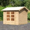 KARIBU Gartenhaus Theres 3, Naturbelassen, Fichtenholz 28mm, 270 X 244 X 242 Cm, Satteldach, Massivholzdach