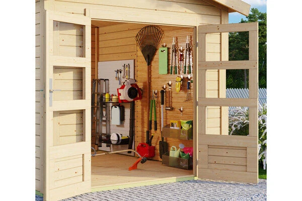 KARIBU Gartenhaus Theres 3, Naturbelassen, Fichtenholz 28mm, 270 X 244 X 242 Cm, Satteldach, Massivholzdach 2 KARIBU Gartenhaus Theres 3, Naturbelassen, Fichtenholz 28mm, 270 X 244 X 242 Cm, Satteldach, Massivholzdach - Image 2