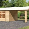 KARIBU Gartenhaus Theres 7, Naturbelassen, Fichtenholz 28mm, 648 X 304 X 250 Cm, Satteldach, Inkl. Dachausbauelement