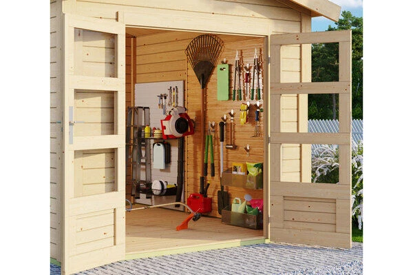 KARIBU Gartenhaus Theres 7, Naturbelassen, Fichtenholz 28mm, 648 X 304 X 250 Cm, Satteldach, Inkl. Dachausbauelement 2 KARIBU Gartenhaus Theres 7, Naturbelassen, Fichtenholz 28mm, 648 X 304 X 250 Cm, Satteldach, Inkl. Dachausbauelement - Image 2