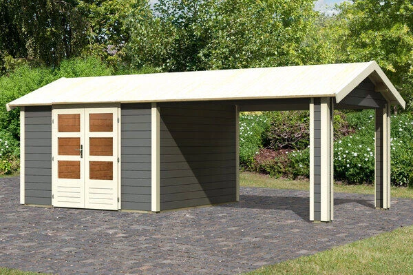KARIBU Gartenhaus Theres 7, Terragrau, Fichtenholz 28mm, 648 X 304 X 250 Cm, Satteldach, Inkl. Dachausbauelement 1 KARIBU Gartenhaus Theres 7, Terragrau, Fichtenholz 28mm, 648 X 304 X 250 Cm, Satteldach, Inkl. Dachausbauelement