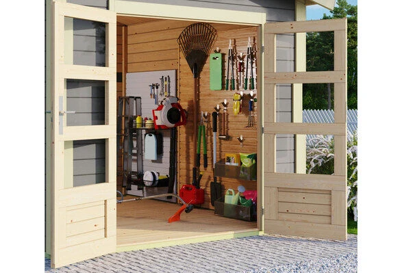 KARIBU Gartenhaus Theres 7, Terragrau, Fichtenholz 28mm, 648 X 304 X 250 Cm, Satteldach, Inkl. Dachausbauelement 2 KARIBU Gartenhaus Theres 7, Terragrau, Fichtenholz 28mm, 648 X 304 X 250 Cm, Satteldach, Inkl. Dachausbauelement - Image 2