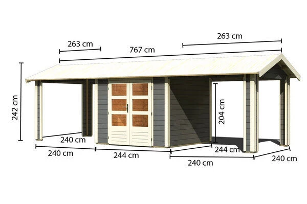 KARIBU Gartenhaus Theres 3, Terragrau, Fichtenholz 28mm, 767 X 240 X 242 Cm, Satteldach, 2 Dachausbauelemente 5 KARIBU Gartenhaus Theres 3, Terragrau, Fichtenholz 28mm, 767 X 240 X 242 Cm, Satteldach, 2 Dachausbauelemente - Image 5
