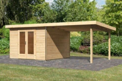 KARIBU Gartenhaus Radeburg 1, Naturbelassen, Fichtenholz 40mm, 664 X 309 X 229,5 Cm, Pultdach, Anbau 3,3m
