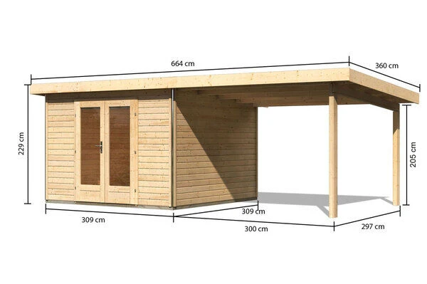 KARIBU Gartenhaus Radeburg 1, Naturbelassen, Fichtenholz 40mm, 664 X 309 X 229,5 Cm, Pultdach, Anbau 3,3m 5 KARIBU Gartenhaus Radeburg 1, Naturbelassen, Fichtenholz 40mm, 664 X 309 X 229,5 Cm, Pultdach, Anbau 3,3m - Image 5