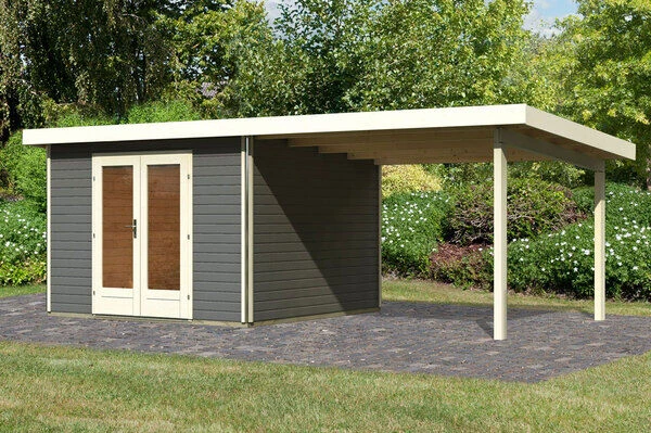 KARIBU Gartenhaus Radeburg 1, Terragrau, Fichtenholz 40mm, 664 X 309 X 229,5 Cm, Pultdach, Anbau 3,3m 1 KARIBU Gartenhaus Radeburg 1, Terragrau, Fichtenholz 40mm, 664 X 309 X 229,5 Cm, Pultdach, Anbau 3,3m