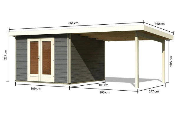 KARIBU Gartenhaus Radeburg 1, Terragrau, Fichtenholz 40mm, 664 X 309 X 229,5 Cm, Pultdach, Anbau 3,3m 5 KARIBU Gartenhaus Radeburg 1, Terragrau, Fichtenholz 40mm, 664 X 309 X 229,5 Cm, Pultdach, Anbau 3,3m - Image 5