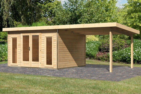 KARIBU Gartenhaus Radeburg 2, Naturbelassen, Fichtenholz 40mm, 724 X 309 X 229,5 Cm, Pultdach, Anbau 3,3m 1 KARIBU Gartenhaus Radeburg 2, Naturbelassen, Fichtenholz 40mm, 724 X 309 X 229,5 Cm, Pultdach, Anbau 3,3m