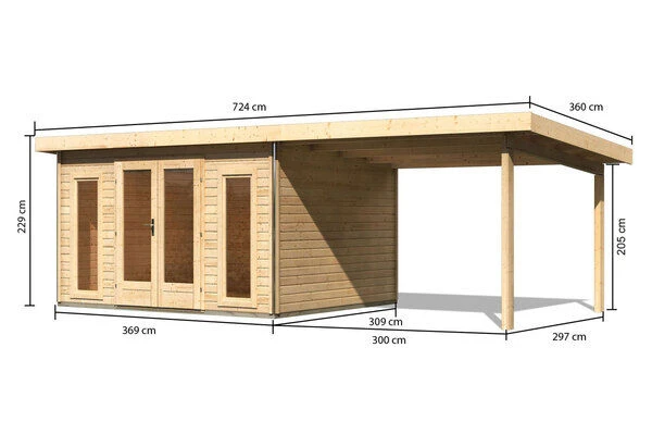 KARIBU Gartenhaus Radeburg 2, Naturbelassen, Fichtenholz 40mm, 724 X 309 X 229,5 Cm, Pultdach, Anbau 3,3m 5 KARIBU Gartenhaus Radeburg 2, Naturbelassen, Fichtenholz 40mm, 724 X 309 X 229,5 Cm, Pultdach, Anbau 3,3m - Image 5