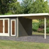 KARIBU Gartenhaus Radeburg 2, Terragrau, Fichtenholz 40mm, 724 X 309 X 229,5 Cm, Pultdach, Anbau 3,3m