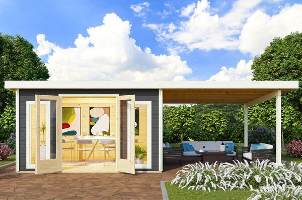 KARIBU Gartenhaus Radeburg 3, Terragrau, Fichtenholz 40mm, 724 X 369 X 229,5 Cm, Pultdach, Anbau 3,3m 1 KARIBU Gartenhaus Radeburg 3, Terragrau, Fichtenholz 40mm, 724 X 369 X 229,5 Cm, Pultdach, Anbau 3,3m