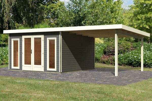 KARIBU Gartenhaus Radeburg 3, Terragrau, Fichtenholz 40mm, 724 X 369 X 229,5 Cm, Pultdach, Anbau 3,3m 2 KARIBU Gartenhaus Radeburg 3, Terragrau, Fichtenholz 40mm, 724 X 369 X 229,5 Cm, Pultdach, Anbau 3,3m - Image 2