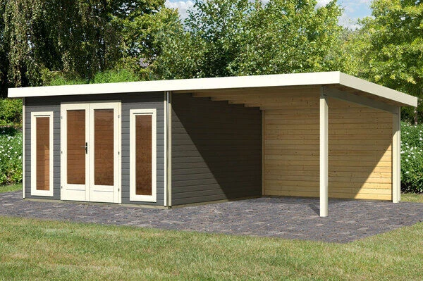 KARIBU Gartenhaus Radeburg 3, Terragrau, Fichtenholz 40mm, 724 X 369 X 229,5 Cm, Pultdach, Anbau 3,3m Mit Rückwand 1 KARIBU Gartenhaus Radeburg 3, Terragrau, Fichtenholz 40mm, 724 X 369 X 229,5 Cm, Pultdach, Anbau 3,3m Mit Rückwand