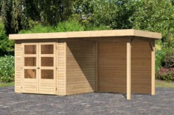 KARIBU Gartenhaus Askola 2, Naturbelassen, Fichtenholz 19mm, 467 X 217 X 211 Cm, Flachdach, Anbau 2,4m Mit Rückwand