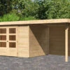 KARIBU Gartenhaus Askola 5, Naturbelassen, Fichtenholz 19mm, 554 X 246 X 211 Cm, Flachdach, Anbau 2,4m Mit Rückwand