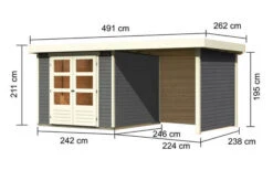 KARIBU Gartenhaus Askola3,5 , Terragrau, Fichtenholz 19mm, 491 X 246 X 211 Cm, Flachdach, Anbau 2,4m Mit Rück- Und Seitenwand 14 KARIBU Gartenhaus Askola3,5 , Terragrau, Fichtenholz 19mm, 491 X 246 X 211 Cm, Flachdach, Anbau 2,4m Mit Rück- Und Seitenwand -Doppler Verkäufe 30538 1 05.jpg
