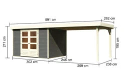 KARIBU Gartenhaus Askola 5, Terragrau, Fichtenholz 19mm, 591,5 X 246 X 211 Cm, Flachdach, Seitlicher Anbau 2,8m -Doppler Verkäufe 30539 2 05.jpg