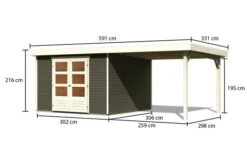 KARIBU Gartenhaus Askola 6, Terragrau, Fichtenholz 19mm, 591,5 X 306 X 216 Cm, Flachdach, Seitlicher Anbau 2,8m -Doppler Verkäufe 30539 4 05.jpg