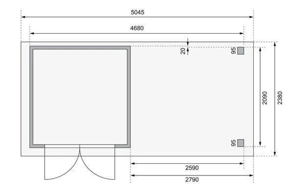 KARIBU Gartenhaus Askola2 , Naturbelassen, Fichtenholz 19mm, 504,5 X 217 X 211 Cm, Flachdach, Seitlicher Anbau 2,8m Mit Rückwand 6 KARIBU Gartenhaus Askola2 , Naturbelassen, Fichtenholz 19mm, 504,5 X 217 X 211 Cm, Flachdach, Seitlicher Anbau 2,8m Mit Rückwand - Image 6