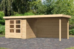 KARIBU Gartenhaus Askola 3, Naturbelassen, Fichtenholz 19mm, 528,5 X 217 X 211 Cm, Flachdach, Seitlicher Anbau 2,8m Mit Rückwand