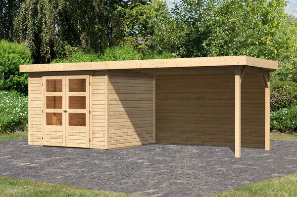KARIBU Gartenhaus Askola 3,5, Naturbelassen, Fichtenholz 19mm, 528,5 X 246 X 211 Cm, Flachdach, Seitlicher Anbau 2,8m Mit Rückwand 2 KARIBU Gartenhaus Askola 3,5, Naturbelassen, Fichtenholz 19mm, 528,5 X 246 X 211 Cm, Flachdach, Seitlicher Anbau 2,8m Mit Rückwand – Bild 2