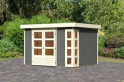 KARIBU Gartenhaus Kerko 5, Terragrau, Fichtenholz 19mm, 329 X 246 X 210 Cm, Flachdach, Doppelflügeltür