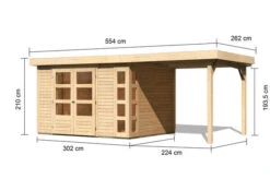 KARIBU Gartenhaus Kerko 5, Naturbelassen, Fichtenholz 19mm, 554 X 246 X 210 Cm, Flachdach, Anbau 2,4m -Doppler Verkäufe 30543 1 05.jpg